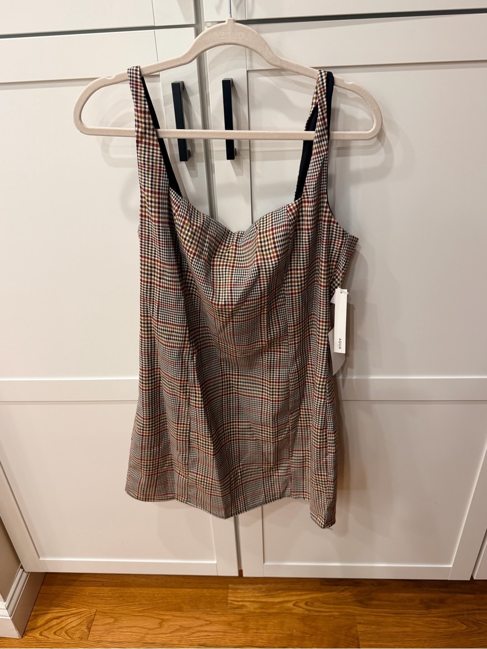 Aqua Plaid Cowl Neck Tank Top - Neutral Plaid
